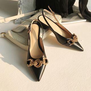 Slingback Pointy-toe Chunky-heel Sandals