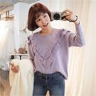 Frill-trim Colored Knit Top