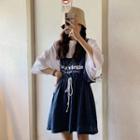 Mock Two-piece Elbow-sleeve Lettering Dress