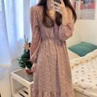 Long-sleeve Floral Print Dress Floral - Pink - One Size