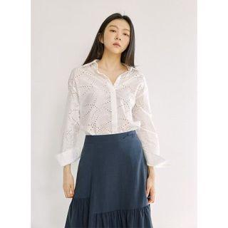 Drop-shoulder Punched Shirt White - One Size