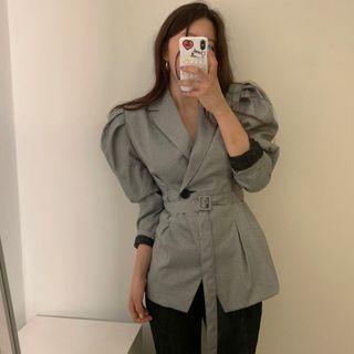 Puff-sleeve Button Blazer