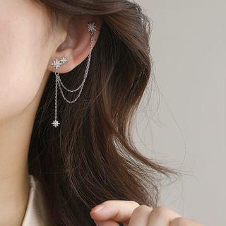 925 Sterling Silver Star Chained Dangle Earring Single - Silver - One Size