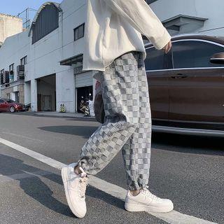Checkerboard Drawstring-cuff Jeans