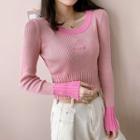 Round-neck Long-sleeve Cropped T-shirt