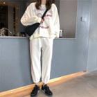Long Sleeve Printed Pullover + Pants As Shown In Figure - One Size