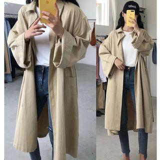 Tie Waist Open Front Long Jacket