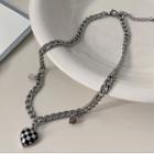 Heart Checker Pendant Alloy Necklace Black & White - One Size