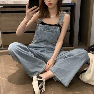 Plain High-waist Washed Wide-leg Jumper Jeans