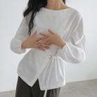 Long-sleeve Buttoned Blouse With Belt