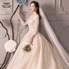 3/4-sleeve Lace Panel Wedding Ball Gown