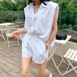 Set: Sleeveless Stripe Longline Shirt + Shorts