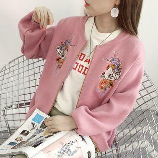 Embroidered Knit Bomber Jacket