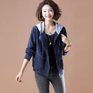 Hooded Zip-up Corduroy Jacket