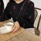 Cherry Print Cardigan P8957 - Black - One Size