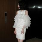 3/4-sleeve Ruffle Mini Dress