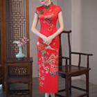 Short-sleeve Floral Midi Qipao Dress