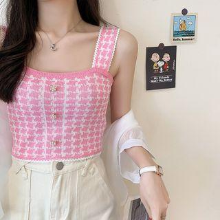 Sleeveless Houndstooth Slim-fit Cropped Knit Top