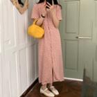 Short-sleeve Flower Print Print Midi Shift Dress