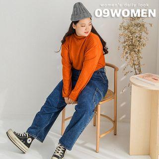Pocket-side Washed Wide-leg Jeans