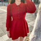 Long-sleeve Knit A-line Dress Red - Dress - One Size