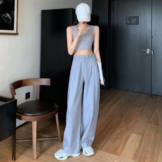Plain Vest / High Waist Wide Leg Pants