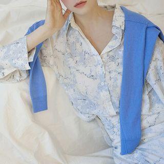 Two-way Printed Blouse Light Blue - One Size