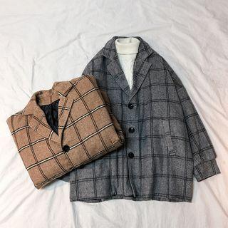 Long Sleeve Plaid Woolen Jacket