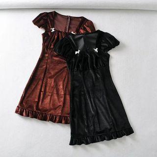 Cap-sleeve Shirred A-line Velvet Dress
