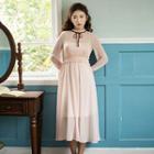 Frill-trim Gather-waist Chiffon Midi Dress