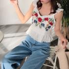 Sleeveless Floral Embroidery Top