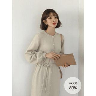Wool Blend Maxi Knit Dress With Sash