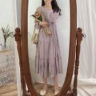 Long-sleeve Textured Chiffon Midi A-line Dress