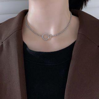 Hoop Pendant Sterling Silver Choker Silver - 38cm