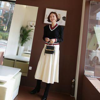 Band-waist Tiered Knit Skirt