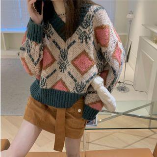 Pattern Sweater Beige & Green - One Size