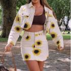 Sunflower Print Denim Outer + Skirt Set