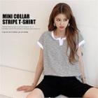 Open-placket Piped Stripe T-shirt