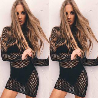 Mesh Long-sleeve Bodycon Dress