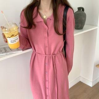 Long-sleeve Knit A-line Midi Shirtdress