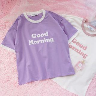 Short-sleeve Lettering T-shirt Purple - One Size