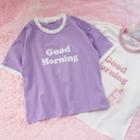 Short-sleeve Lettering T-shirt Purple - One Size