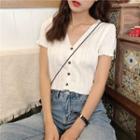 V-neck Eyelet-knit Cardigan