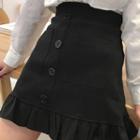 Ruffle Hem Buttoned Mini Pencil Skirt