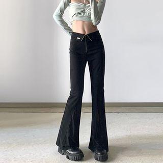 Low Waist Mesh Panel Bootcut Pants