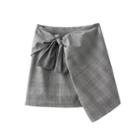 Plaid Asymmetric Bow-tied Skirt