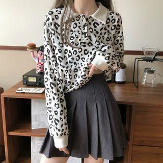 Long-sleeve Leopard Print Polo Shirt