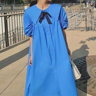 Short-sleeve Wide Collar Midi Smock Dress