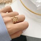 925 Sterling Silver Star Open Ring K562 - Gold - One Size