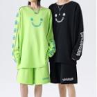 Set: Smiley Face Print Sweatshirt + Shorts